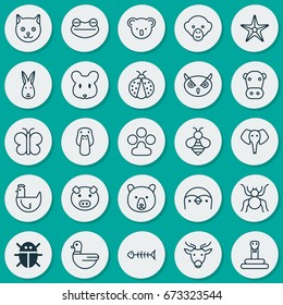 Zoology Icons Set. Collection Of Baboon, Toad, Piglet And Other Elements. Also Includes Symbols Such As Reptile, Animal, Chimpanzee.