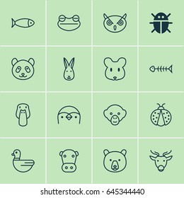 Zoology Icons Set. Collection Of Beetle, Grizzly, Moose And Other Elements. Also Includes Symbols Such As Aquarium, Insect, Mice.