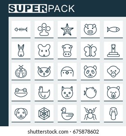 Zoology Icons Set. Collection Of Bunny, Serpent, Piglet And Other Elements. Also Includes Symbols Such As Ladybird, Baboon, Bone.
