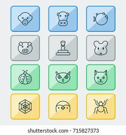 Zoology Icons Set. Collection Of Butterflyfish, Ladybird, Serpent And Other Elements. Also Includes Symbols Such As Animal, Fowl, Owl.