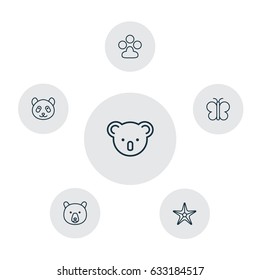 Zoology Icons Set. Collection Of Claw Print, Bear, Marsupial And Other Elements. Also Includes Symbols Such As Star, Insect, Koala.