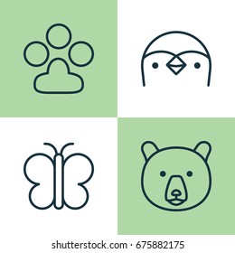 Zoology Icons Set. Collection Of Diver, Claw Print, Grizzly And Other Elements. Also Includes Symbols Such As Paw, Butterfly, Animal.