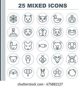 Zoology Icons Set. Collection Of Fish, Trunked Animal, Rat And Other Elements. Also Includes Symbols Such As Arachnid, Aquarium, Dog.