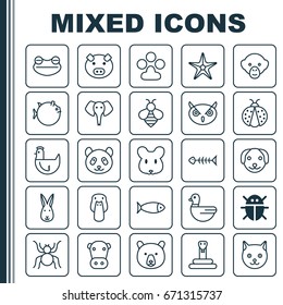 Zoology Icons Set. Collection Of Goose, Hen, Puppy And Other Elements. Also Includes Symbols Such As Mouse, Pig, Bunny.