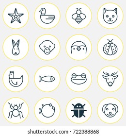 Zoology Icons Set. Collection Of Goose, Hen, Ladybird And Other Elements. Also Includes Symbols Such As Dog, Seafood, Bug.