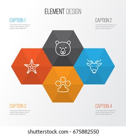 Zoology Icons Set. Collection Of Grizzly, Moose, Starfish And Other Elements. Also Includes Symbols Such As Bear, Deer, Sea.