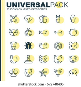 Zoology Icons Set. Collection Of Moose, Claw Print, Kine And Other Elements. Also Includes Symbols Such As Spider, Cobweb, Paw.