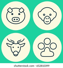 Zoology Icons Set. Collection Of Piglet, Claw Print, Moose And Other Elements. Also Includes Symbols Such As Print, Paw, Reindeer.