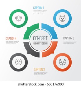 Zoology Icons Set. Collection Of Puppy, Piglet, Kitten And Other Elements. Also Includes Symbols Such As Panda, Animal, Cat.
