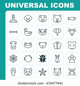 Zoology Icons Set. Collection Of Rat, Moth, Beetle And Other Elements. Also Includes Symbols Such As Piglet, Elephant, Deer.