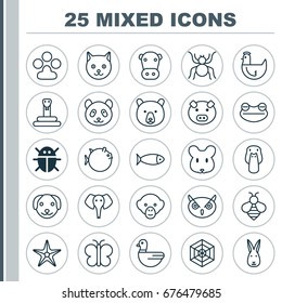 Zoology Icons Set. Collection Of Serpent, Bunny, Kine And Other Elements. Also Includes Symbols Such As Bumblebee, Beetle, Pussy.