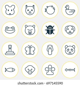 Zoology Icons Set. Collection Of Serpent, Beetle, Butterflyfish And Other Elements. Also Includes Symbols Such As Monkey, Snake, Aquarium.