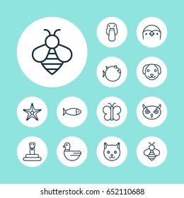Zoology Icons Set. Collection Of Starfish, Diver, Duck And Other Elements. Also Includes Symbols Such As Serpent, Goose, Starfish.