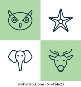 Zoology Icons Set. Collection Of Starfish, Trunked Animal, Moose And Other Elements. Also Includes Symbols Such As Trunked, Star, Reindeer.