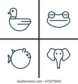 Zoology Icons Set. Collection Of Trunked Animal, Butterflyfish, Goose And Other Elements. Also Includes Symbols Such As Butterflyfish, Animal, Amphibian.