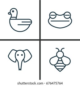 Zoology Icons Set. Collection Of Trunked Animal, Goose, Toad And Other Elements. Also Includes Symbols Such As Frog, Toad, Duck.