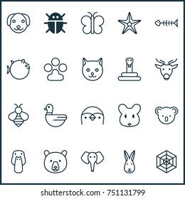 Zoology Icons Set. Collection Of Trunked Animal, Bunny, Moth And Other Elements. Also Includes Symbols Such As Koala, Moth, Mouse.