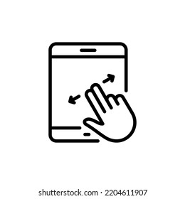 Zoom Action on Device Display Line Icon. Swipe on Tablet Linear Pictogram. Scroll Up in Digital Electronic Move Gesture Outline Icon. Move Tablet Screen. Editable Stroke. Isolated Vector Illustration.