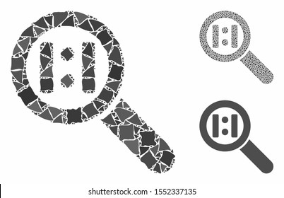 Zoom actual size composition of trembly parts in various sizes and color hues, based on zoom actual size icon. Vector rough parts are combined into collage.