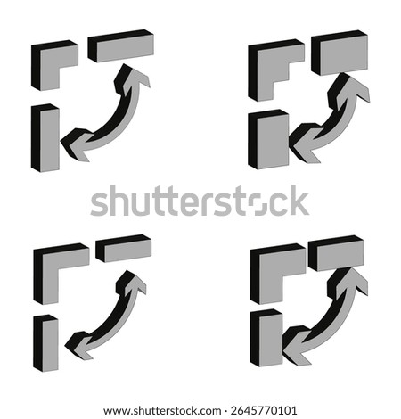 Zoom arrow icons. Expand rotate symbols. Resizing interface elements. Vector illustration.