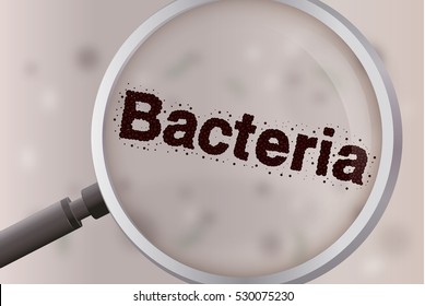 Zoom in bacteria character with magnifier. Illustration about medical and health care.