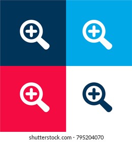 Zoom in button four color material and minimal icon logo set in red and blue