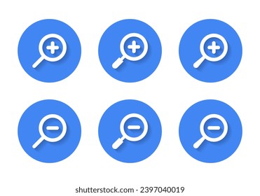 Zoom button icon with shadow. Magnifying glass vector