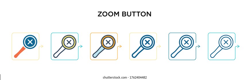 Zoom button vector icon in 6 different modern styles. Black, two colored zoom button icons designed in filled, outline, line and stroke style. Vector illustration can be used for web, mobile, ui