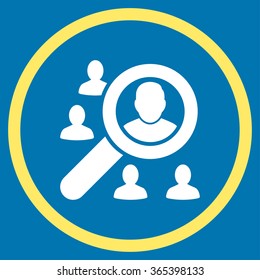 Zoom Client vector icon. Style is bicolor flat circled symbol, yellow and white colors, rounded angles, blue background.