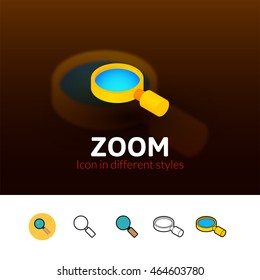 Zoom color icon, vector symbol in flat, outline and isometric style isolated on blur background