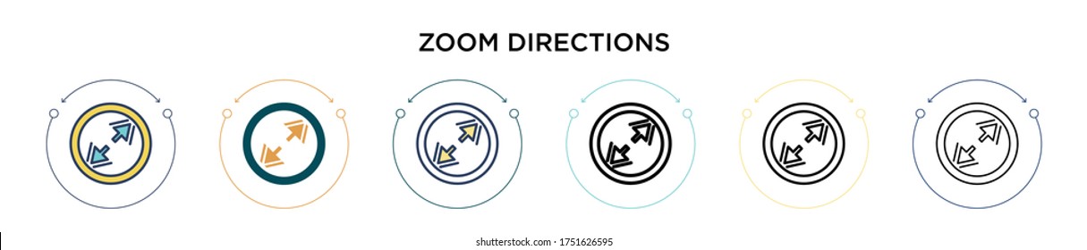 Icono de direcciones de ampliación en el estilo relleno, delgado, contorno y trazo. Ilustración vectorial de dos direcciones de zoom en color y negro los diseños de iconos vectoriales se pueden usar para móviles, ui, web
