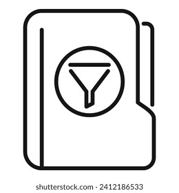 Ampliar el vector de contorno del icono de carpeta de filtro. Datos de aplicación web. Icono de descarga