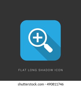 Zoom In Flat blue long shadow Icon / Logo Design