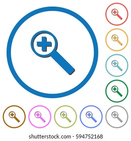 Zoom in flat color vector icons with shadows in round outlines on white background