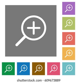 Zoom in flat icons on simple color square backgrounds
