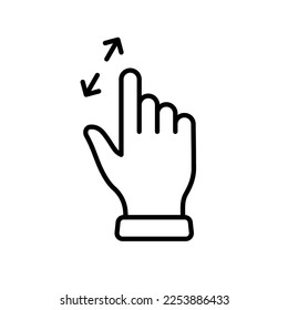 Zoom Gesture, Hand Finger Swipe Up and Down Line Icon. Enlarge Screen, Rotate on Screen Linear Pictogram. Gesture Slide Up and Down Outline Icon. Editable Stroke. Isolated Vector Illustration.