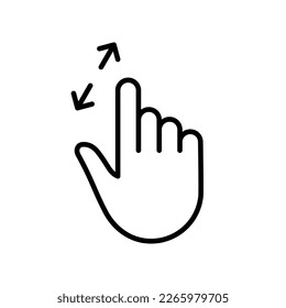 Zoom Gesture, Hand Finger Swipe Up and Down Line Icon. Enlarge Screen, Rotate on Screen Linear Pictogram. Gesture Slide Up and Down Outline Icon. Editable Stroke. Isolated Vector Illustration.
