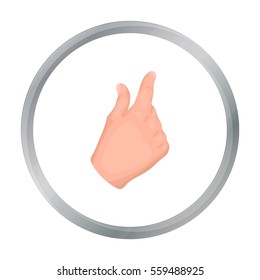 Zoom in gesture icon in cartoon style isolated on white background. Hand gestures symbol stock vector illustration.