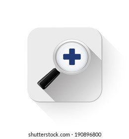 zoom in glossy icon With long shadow over app button