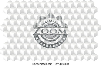 Graues Zoom-Emblem mit geometrisch-weißem Hintergrund