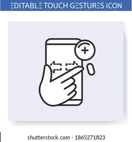 Zoom in horizontal hand gesture line icon. Spread, sizing. Multitouch gestures for smartphone use. Touchscreen technology. User interface action concept. Isolated vector illustration. Editable stroke 