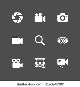 zoom icon. 9 zoom set with accelerator, video camera, photo camera and magnifying glass vector icons for web and mobile app