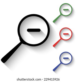 zoom icon - black and colored (green, red, blue) illustration with shadow