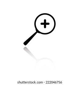 Zoom icon - black vector illustration with reflection
