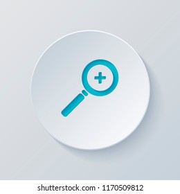 Zoom In icon. Cut circle with gray and blue layers. Paper style