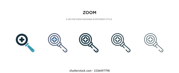 zoom icon in different style vector illustration. two colored and black zoom vector icons designed in filled, outline, line and stroke style can be used for web, mobile, ui