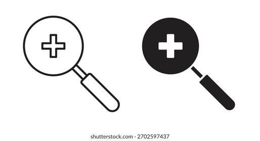 Ícone de zoom com traçado editável e pacote de vetor plano