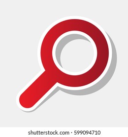 Zoom icon illustration. Vector. New year reddish icon with outside stroke and gray shadow on light gray background.