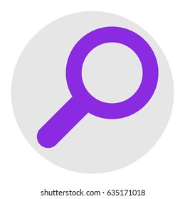 Zoom icon illustration. Vector. Violet flat icon on light gray circle at white background. Isolated.
