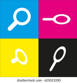 Zoom icon illustration. Vector. White icon with isometric projections on cyan, magenta, yellow and black backgrounds.